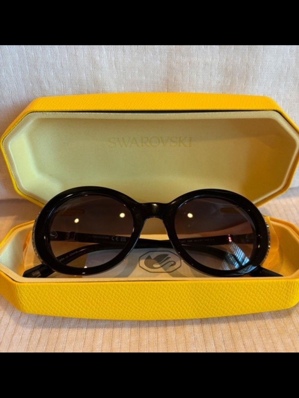 NEW Swarovski Crystal Black Round Frame Sunglasses